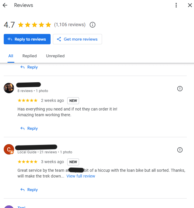 view your google reviews in google business profile