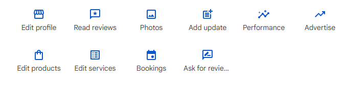 menu options of google business profile